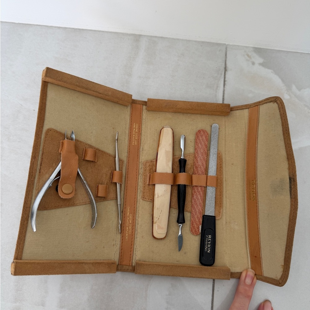 Vintage Revlon Limited Edition Manicure Set with Suede Case & Logo R Clip